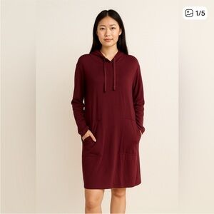 Loft Oversized Burgundy Long Sleeve Hoodie Dress M